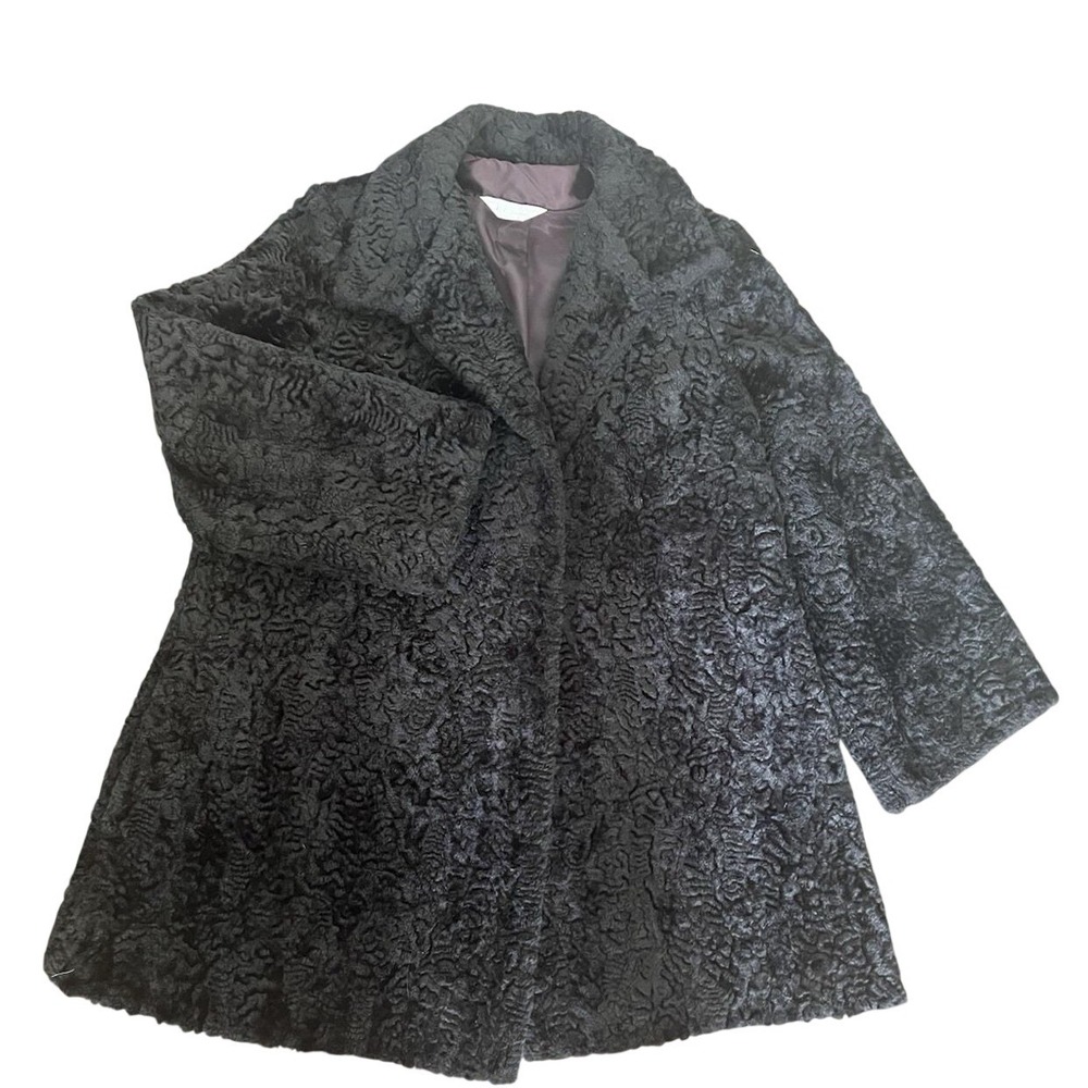 Vintage 80's NPC Fashion Black Faux Fur Coat‎ Large Hollywood Regency Old Money